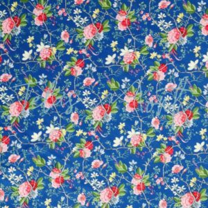 Tela Satén Flores y Fondo Azul