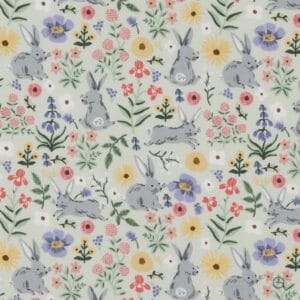 Bunny Floral Cotton Green Fabric Tela Rifle Paper Co