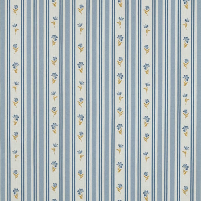 Tela rayas y flores azul y amarillo