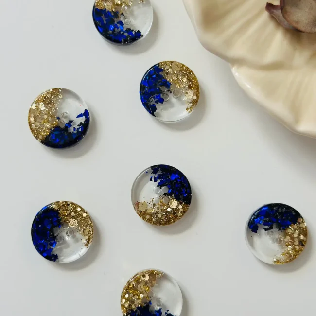 Botón Resina Oro y Azul 10 unidades